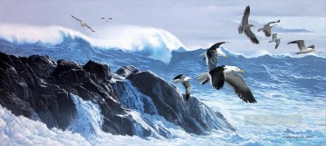  wave Oil Painting - birds on waves